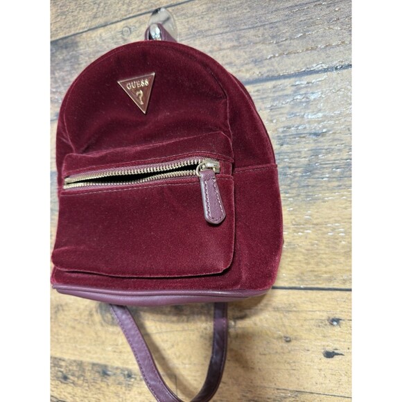 New-RARE Guess Mini Backpack Red Velvet And Gold Color Women Ships Fast!!! - Picture 4 of 16